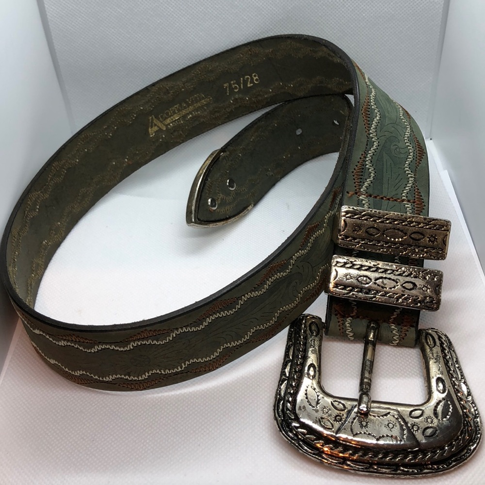 Adoppia Vita Green/Brown Leather Belt sz 75/28 EUC